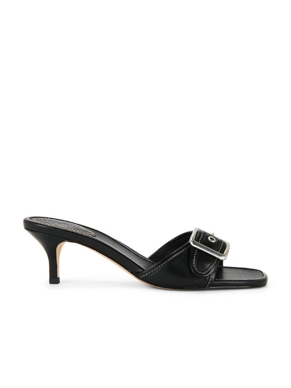 Coach Margot Leather Sandal in Black leather open toe kitten heel buckle
